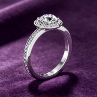 Bague de fiançailles en moissanite GRA D couleur VVS taille brillante 5,8 mm avec halo et sertissage en canal, pour femme, cadeau, passe le testeur de diamant