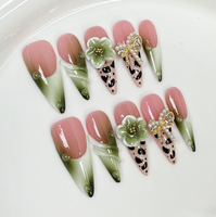 TSZS Faux ongles à presser faits main, motif fleur 3D, étoile de mer et coquillage, thème océan rêveur, qualité salon, forme stiletto longue, réutilisables, pour Spice Girl