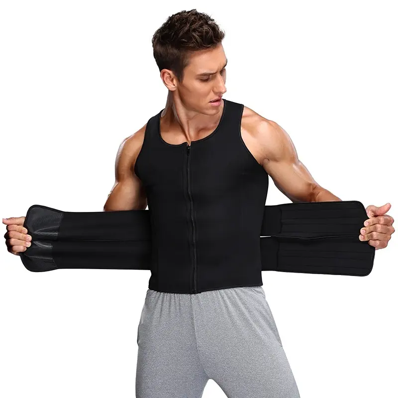 Neoprene Mồ Hôi Vest Cho Nam Giới Eo Huấn Luyện Viên Vest Điều Chỉnh Workout Body Shaper Với Dây Kéo Đôi Cho Tắm Hơi Phù Hợp Với Cho Nam Giới