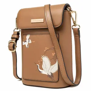 PRETTYZYS 2021 Unique Retro Design White Crane Flower Female Mobile Phone bag Shoulder Bag