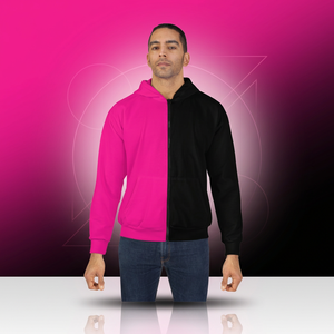 Sweat-shirt à capuche zippé pour homme, rose et noir, avec logo imprimé sur le devant, coupe classique, en molleton tricoté, pour l'hiver - Product Image 1