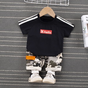 Ensemble de vêtements pour enfants en coton Baba Sport à manches courtes et pantalon camouflage, couleur unie, style coréen - Product Image 1