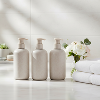 Bouteilles de shampoing, de lotion pour le corps et de soin des cheveux en paille de blé, à toucher doux, rechargeables, vides, de 250 ml, 400 ml, 500 ml, avec pompe distributrice