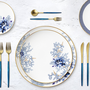 Luxury Blue Floral White Porcelain <b>Dinnerware</b> Set Popular Design Bone China Dinner Plate Sets Italian Ceramic <b>Dinnerware</b> - Product Image 6