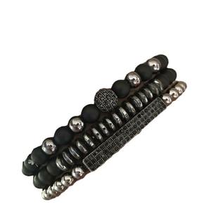Conjunto de pulsera de cuentas de moda para hombre al por mayor pulsera larga OVNI Bola de circonita con incrustaciones de hematita mate negro - Product Image 5