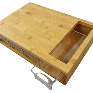 <b>Bamboo</b> Drawer Style Cutting Board With <b>Containers</b> Rectangle Home Kitchen Storage Chopping Block - Product Image 4