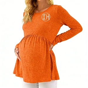 Hauts de maternité personnalisés doux et respirants de style européen à manches longues, avec ourlet évasé plissé, <span class=keywords><strong>t</strong></span>-shirts décontractés pour la <span class=keywords><strong>grossesse</strong></span> printemps-é<span class=keywords><strong>t</strong></span>é - Product Image 6