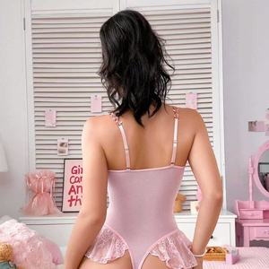 Body en dentelle européenne rose radieuse, style Teddy, sexy et audacieux, pour femme, ensemble uniforme séduisant, pur désir - Product Image 3
