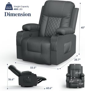FURNIMAT Chaise <span class=keywords><strong>inclinable</strong></span> grise ergonomique moderne pour adultes Siège de canapé à bascule chauffant pivotant à 360 degrés pour vivre - Product Image 2