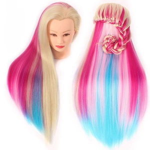 Cabeza de maniquí colorida de 24-26 "con pelo sintético 100%, cabeza de muñeca de cosmetología de peluquería profesional para novia, cabeza de entrenamiento - Product Image 1