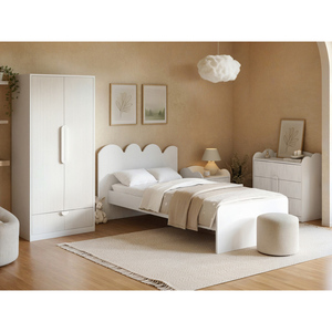 Juego de <span class=keywords><strong>Muebles</strong></span> de 4 Piezas para Dormitorio Infantil NOVA, Tablero de MDF con Acabado Blanco Mate, Cama Individual <span class=keywords><strong>Juvenil</strong></span> con Gabinete de Almacenamiento - Product Image 1