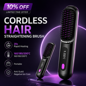 Brosse lissante portable KKS en ABS avec ions négatifs, chauffage rapide, sans fil, design de voyage électrique - Product Image 1