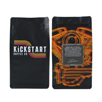 Sachet d'emballage de café noir imprimé sur mesure avec valve, pochette Mylar autoportante