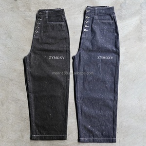 Pantalon en jean brut sur mesure de haute qualité, design brillant, coupe large, avec boutons, pour homme - Product Image 5