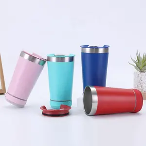 Venta caliente 16oz 473ml a prueba de fugas de acero inoxidable aislado inteligente Bluetooth altavoz vaso inalámbrico cerveza música taza con abridor