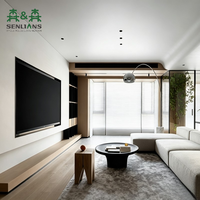 Soporte de TV Minimalista de Lujo en Madera Contrachapada, Diseño de Montaje en Suelo con Pantalla LED, Almacenamiento, Construcción de Madera Resistente para TV de 65"+ - Sala de Estar