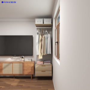 Móc treo quần áo gỗ nguyên khối, tủ quần áo walk-in tùy chỉnh, kiểu tủ quần áo toàn bộ, kết hợp kệ tủ TV 0.6m, giỏ đựng đồ - Product Image 1