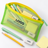 Pochette à crayons en maille vert lime avec impression de lettres et fermeture éclair pour fournitures scolaires et de bureau
