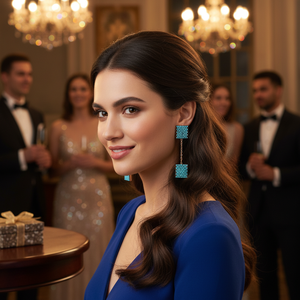 Turquoise Pierre Forme Géométrique Carré Long Dangle Boucles D'oreilles 925 Argent Or À La Mode En Gros pour Cadeau De Fête Conception Turque - Product Image 3