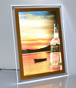 Wall Mounted Acrylic Led Poster Fram Sparkler Lightbox Transparent Snap Frame For Display