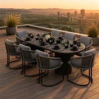 Ensemble de table de patio 8 places, mobilier d'extérieur moderne de luxe en métal et aluminium avec tressage en corde, ensemble de table à manger d'extérieur