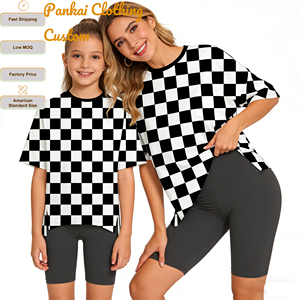 Custom Checkered Prints Womens Bamboo Oversized <strong>Lounge</strong> <strong>Set</strong> <strong>Plus</strong> <strong>Size</strong> Workout Sweatsuits T-Shirt with Biker Shorts Outfits <strong>Sets</strong> - Product Image 1