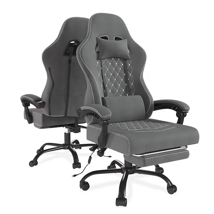 Bester Stuhl Gaming grau neu Silla Gamer-Stuhl Video-Spielvibrations-Massage Büro PC-Schreibtisch Spielstuhl mit Fußstütze Lautsprecher