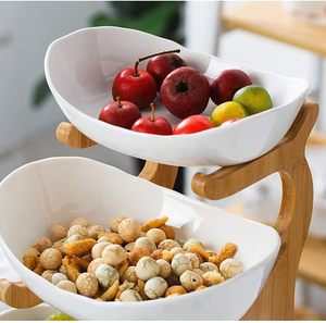 Nampan buah 2/3-lantai mangkuk buah dengan bambu alami berdiri untuk kue buah (ukuran: 3 lapisan, warna: Putih), putih, 3 lapisan - Product Image 5