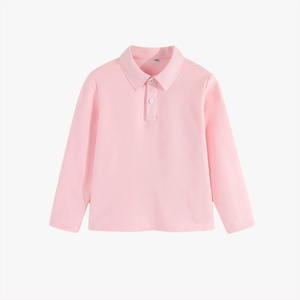 Polo à manches longues en pur coton de couleur unie pour enfants, haut intérieur blanc à revers pour filles, uniforme scolaire, chemise à manches longues pour garçons - Product Image 6