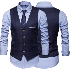 कस्टम लोगो बटन बंद स्लिम फिट वॉस्टकोट व्यवसाय या आकस्मिक पोशाक पुरुषों की पोशाक के लिए औपचारिक सूट निहित है - Product Image 2