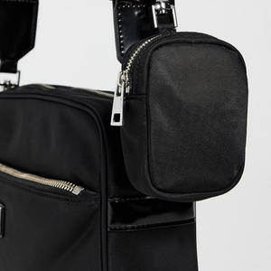 Sac à bandoulière classique en nylon réutilisable pour femme, logo personnalisé DIY, imperméable, unisexe, sac de voyage, bandoulière, portable, fermeture éclair, noir, automne - Product Image 4