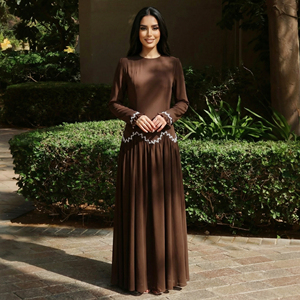 Abito da donna Abaya 2026 di tendenza con ampio orlo e maniche <span class=keywords><strong>a</strong></span> volant, elegante catena in vita con cristalli, abito da sera islamico, abbigliamento musulmano - Product Image 2