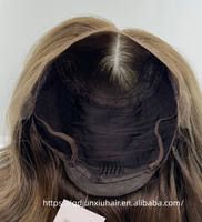 Peluca de encaje anudada a mano para añadir volumen, con aspecto de cuero cabelludo natural, cabello humano, balayage castaño rubio, con mecha para la línea del cabello recesada