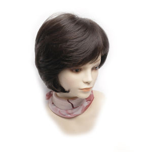 Perruque courte à boucles crépues, tissée à la main, mélange de cheveux humains, noir naturel, brun, sans perte, bande élastique, sans colle, légère - Product Image 5