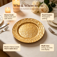 Assiette décorative en plastique PP avec revêtement en poudre dorée, effet peau de crocodile, pour mariage et décoration de table de fête