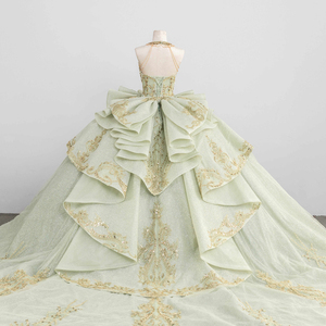 Vestido <span class=keywords><strong>de</strong></span> Fiesta Verde Bordado, Vestido <span class=keywords><strong>de</strong></span> <span class=keywords><strong>Gala</strong></span> Largo hasta el Suelo, Escote Corazón, Vestido Formal <span class=keywords><strong>de</strong></span> Noche para Boda con Cola, <span class=keywords><strong>Vestidos</strong></span> <span class=keywords><strong>de</strong></span> 15 Años - Product Image 5