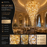 Lustre en verre en forme de feuille de lotus, personnalisé, de luxe, pour hôtel, cristal rond doré, luminaire floral suspendu pour villa, hôtel, salle de banquet