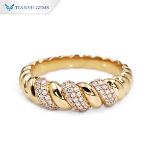 Tianyu Edelsteine stilvoller Croissant Ring 14K Gold mit Schimmerndem Labor Diamant Herren Damen Hochzeit Verlobung tägliche Outfits Partyzubehör