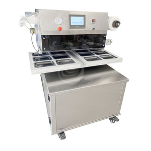 Machine d'emballage sous vide à <span class=keywords><strong>double</strong></span> chambre pour aliments cuisinés, viande, bœuf, avec plateau de film étirable automatique - Product Image 4