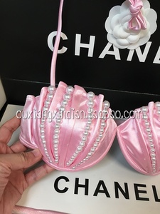 Maillot de bain bikini rose en satin pour femme, fait main, avec perles et coquillages de sirène, ensemble 2 pièces, motif géométrique tricoté, respirant, tenue de plage - Product Image 4