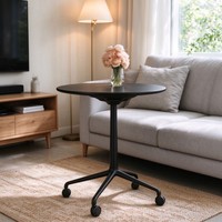 Table basse ronde moderne, table d'appoint mobile avec cinq roulettes