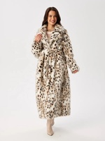 Manteau long en fausse fourrure imprimé léopard des neiges pour femme, chaud et luxueux, avec ceinture et col à revers, idéal pour l'hiver, modèle ODM