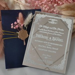 ที่กําหนดเองหรูหราGlamourเงินGlodกระจกดอกไม้วาเลนไทน์ใสPlexiอะคริลิคการ์ดเชิญงานแต่งงานพร้อมซองกํามะหยี่ - Product Image 2