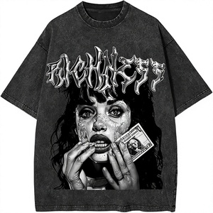 เสื้อยืดโอเวอร์ไซส์ลายกราฟิกแนวสตรีทสีเข้มสไตล์ยูนิเซ็กส์ ทรงหลวม แขนสั้น ผ้าคอตตอน/โพลีเอสเตอร์ แห้งเร็ว - Product Image 1