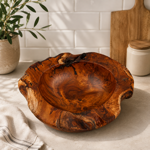 Tazón de Madera Maciza de Raíz de Teca Blora, Hecho a Mano, Ecológico, Duradero, Ligero, Diseño Wabi-Sabi, para Servir Alimentos, Decoración del Hogar, Vajilla - Product Image 2