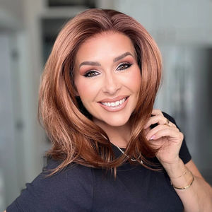 Peluca sintética sin pegamento color marrón cobrizo, 13x4 HD, resistente al calor, corte bob corto con ondas, pre-estilizada, 10 pulgadas, para mujeres negras - Product Image 1