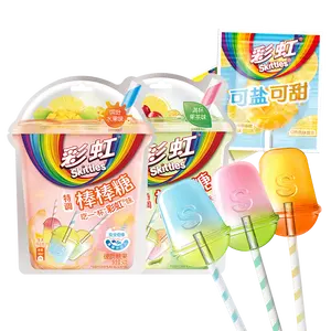 Wholesale Skittle Lollipop Candy Exotic Snacks Multicolor Mixed Fruit Tea Flavor Lollipops Sweet Hard Candy 54g