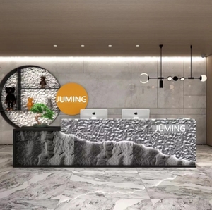 Custom Modern Stainless Steel Marble Commercial Office L Shape Front <b>Reception</b> Desk for Spa Hotel - Product Image 3