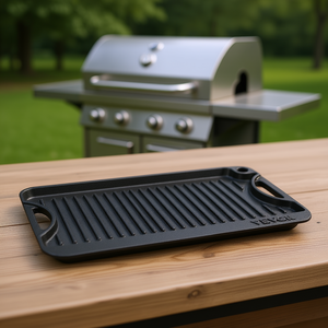 <b>Cast</b> Iron Grill Griddle 14x8.5 Inch Pre Seasoned Reversible For BBQ Outdoor Cooking - Product Image 2