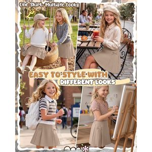 Jupe plissée pour filles 95% coton 5% élasthanne avec poches, taille élastique, uniforme scolaire pour 5-14 ans - Product Image 5
